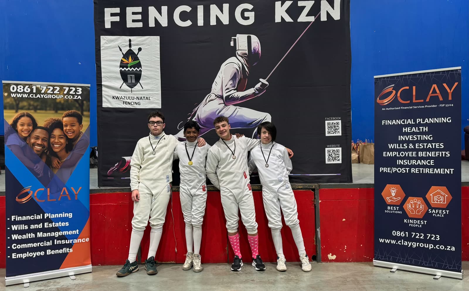 Junior fencers wearing medals after the sabre events at Clay Group KZN Ranking 3