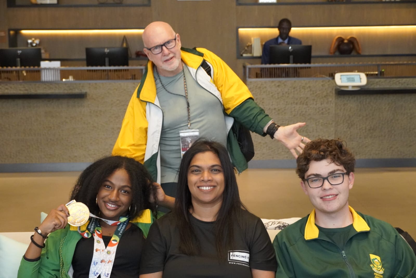 Fencing KZN athletes, coach and team manager together after the Junior African Championships