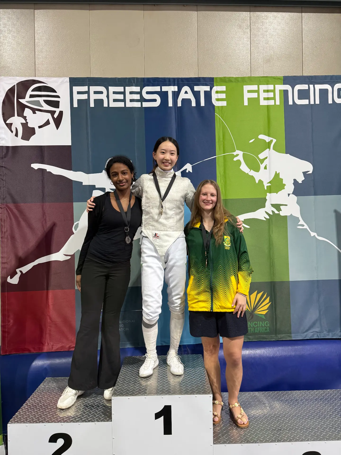 Senior women's foil podium at the Free State Open